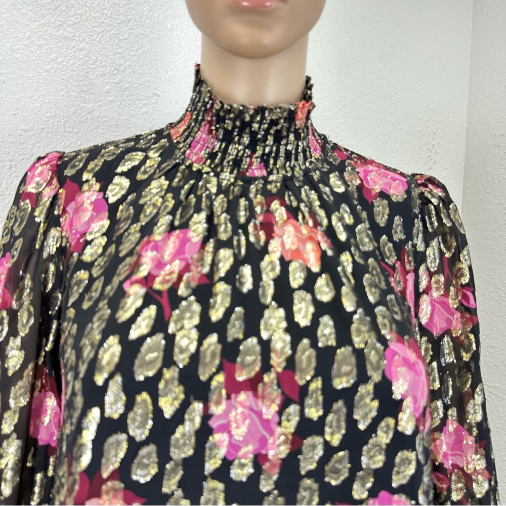 Kate Spade mini dress metallic black Rose Garden retro cottage Fairy coquette - Picture 3 of 13